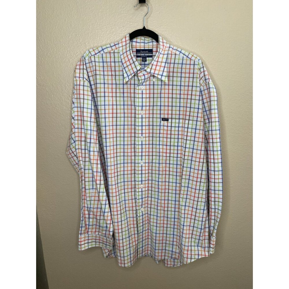 Vintage‎ Façonnable Mens White Shirt XXL Relaxed Fit Multicolor Plaid Button-Up